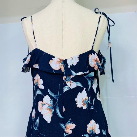 TOBY HEART GINGER Womens Size Large Navy LINEN Floral Tie Up Shoulders Dress NEW - Picture 10 of 16
